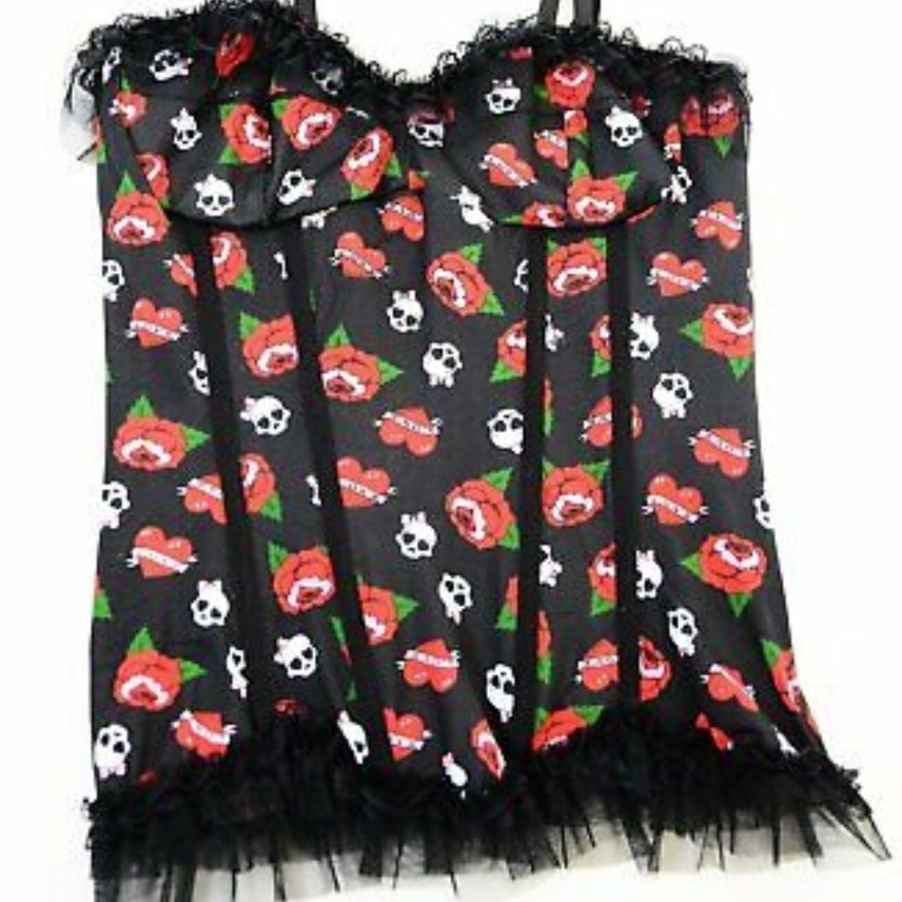 NEW Skull Roses Lace Tattoo Sexy Corset Women's Size 32 Whimsigoth Goth Fairy